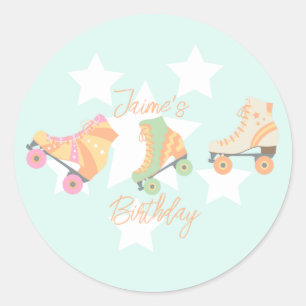 Sticker Rond Rollerskate Anniversaire Pastel Stars