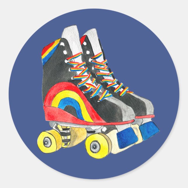 Sticker Rond Rollerskates art des années quatre-vingts (Devant)