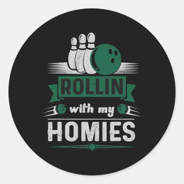 Sticker Rond Rollin Avec Mes Hommes Retro Bowling 1 (Devant)
