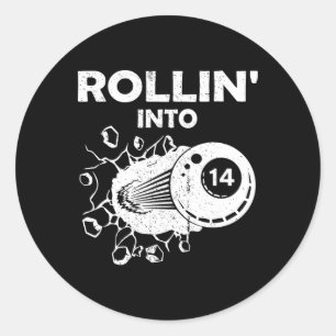 Sticker Rond Rollin In 14 Billiards 14th Birthday Flaming Bil