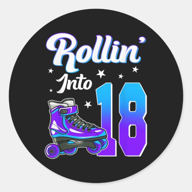 Sticker Rond Rollin Into 18 Roller Skating Theme Anniversaire 1 (Devant)