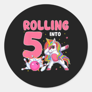Sticker Rond Rolling In 5 5th Birthday Unicorn Bowling 5 Year