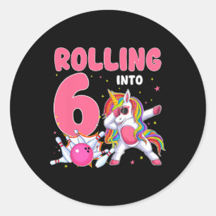 Sticker Rond Rolling In 6 6th Birthday Unicorn Bowling 6 Year