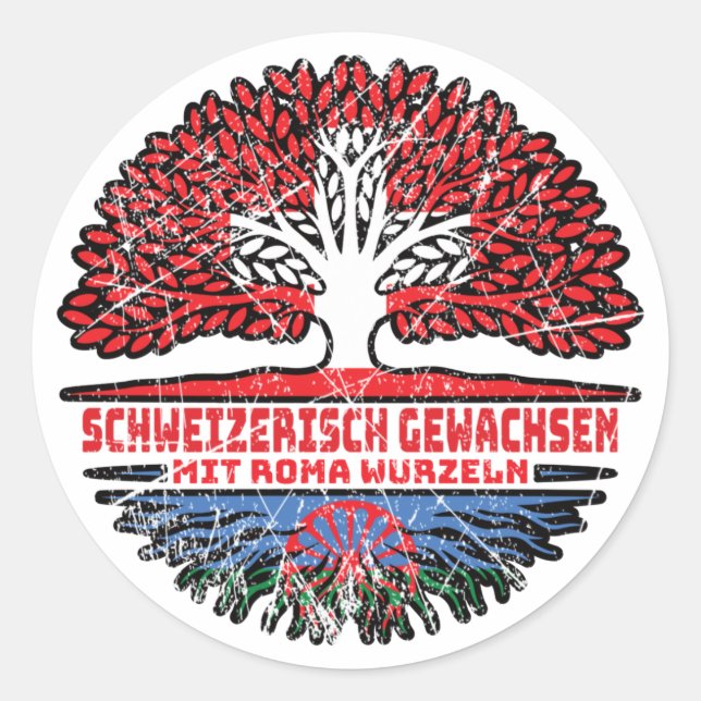 Sticker Rond Roma Romani Schweizer Schweiz Baum Wurzel Flagge (Devant)