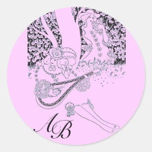 STICKER ROND ROMANCE / AMANTS ROMANTIQUES LILAS NOIR MONOGRAMME