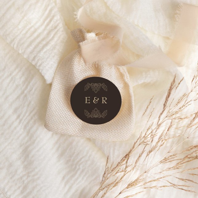 Sticker Rond Romantic Baroque Ornate Frame Wedding (Créateur téléchargé)