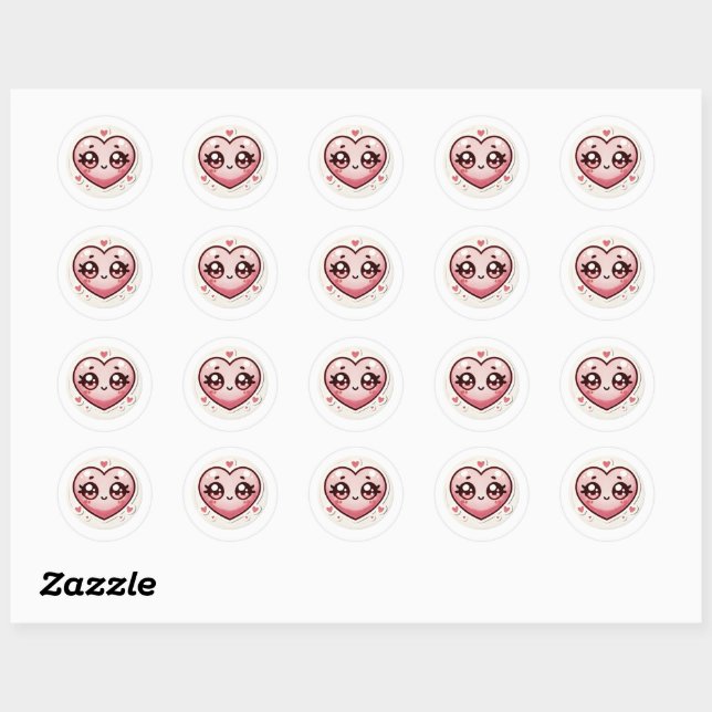 Sticker Rond Romantic Cute Heart face Saint Valentin (Feuille)