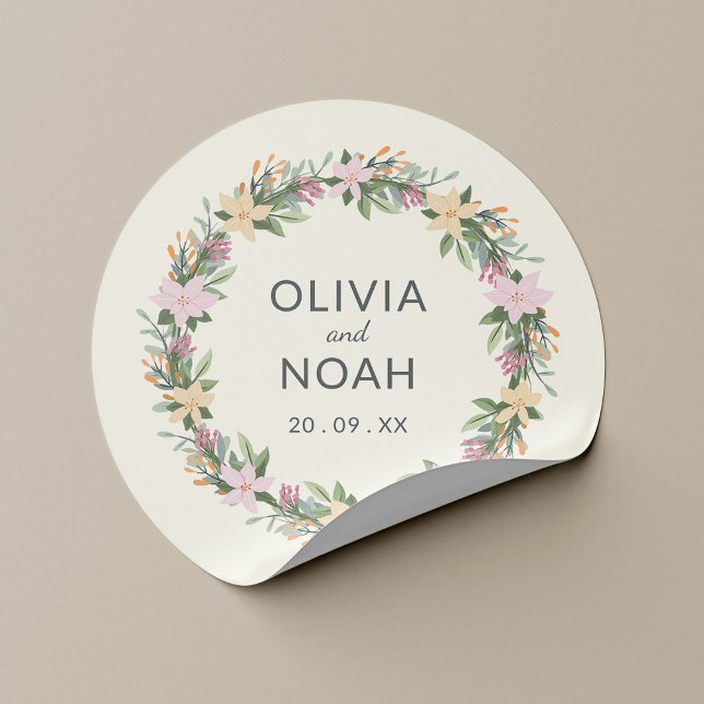 Sticker Rond Romantic floral wreath wedding (Créateur téléchargé)