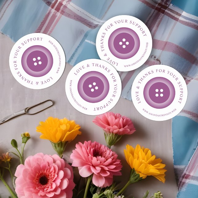 Sticker Rond Romantic Purple Shades Button Love & Thanks (Romantic Purple Shades Button Love & Thanks Quote Classic Round Sticker for Supporting Business.)