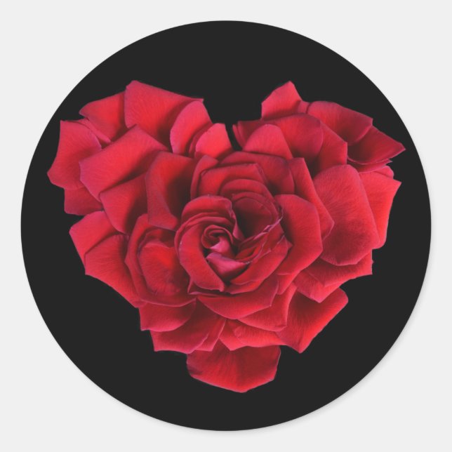 Sticker Rond Romantic Red Rose Heart on Black (Devant)