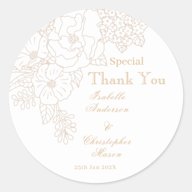 Sticker Rond Romantic Wedding Peonies Delicate Ivory  (Devant)