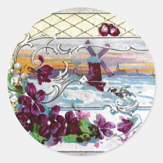 STICKER ROND ROMANTICA /WINDMILL DANS LA NEIGE, LES PANNEAUX, L (Devant)