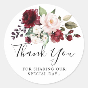 Sticker Rond Romantique aquarelle rouge bourguignon rose blush 