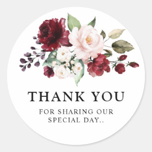Sticker Rond Romantique aquarelle rouge burgundy blush rose flo