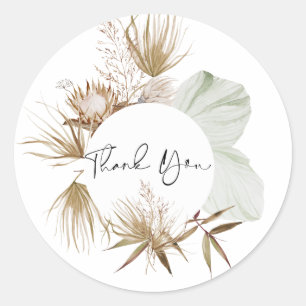 Sticker Rond Romantique Bohémien et Pampas Grass Mariage
