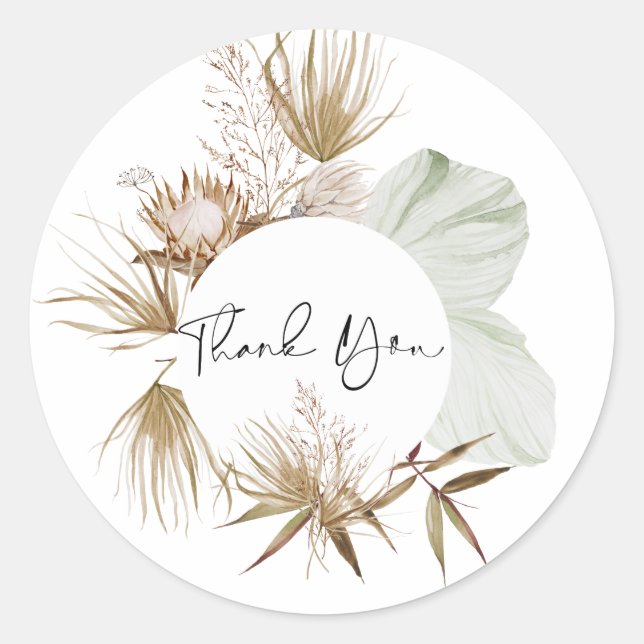Sticker Rond Romantique Bohémien et Pampas Grass Mariage (Devant)