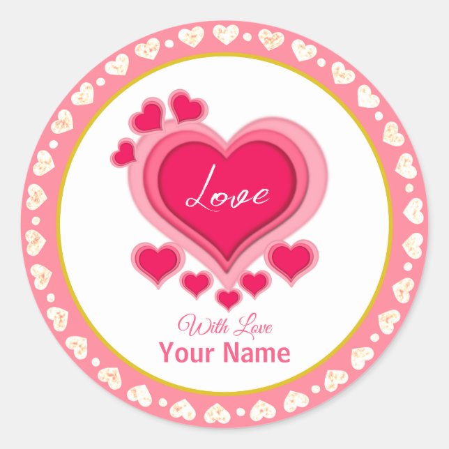 Sticker Rond Romantique Coeur rose Vacances (Devant)