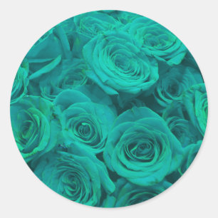 Sticker Rond Romantique élégant turquoise - roses verts