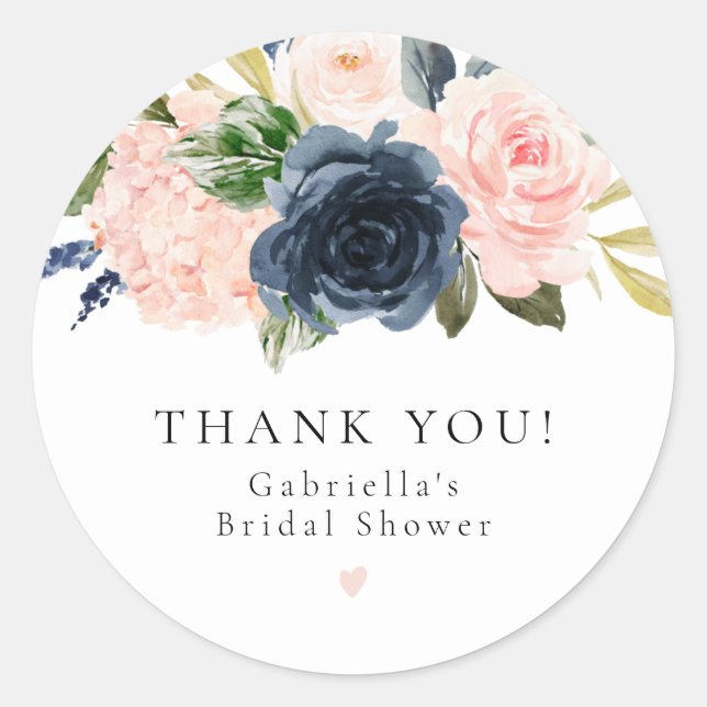 Sticker Rond Romantique et douce douche de mariée florale marin (Devant)