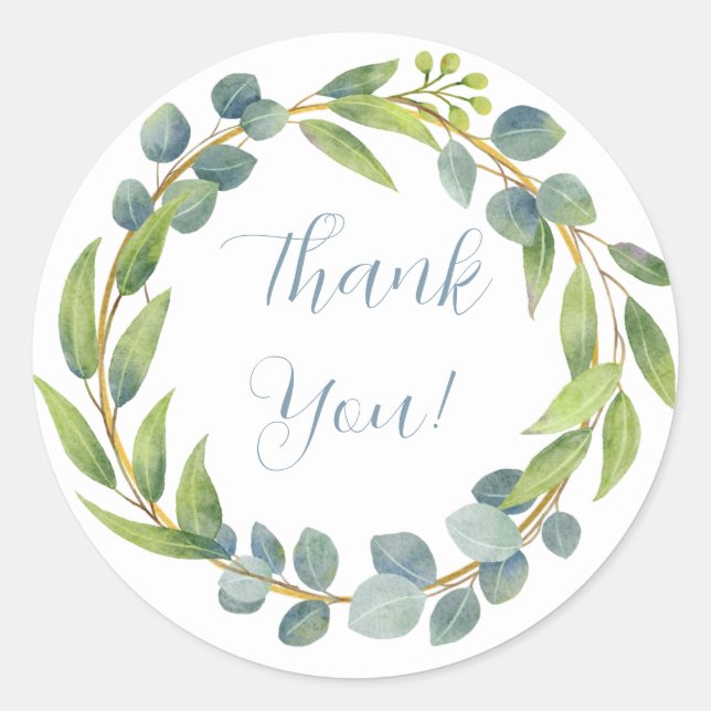 Sticker Rond Romantique feuille verte florale aquarelle carte d (Devant)