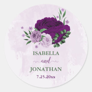 Sticker Rond Romantique fleurs violet vert mariage