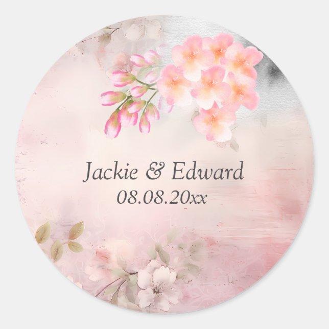 Sticker Rond Romantique rose Floral (Devant)