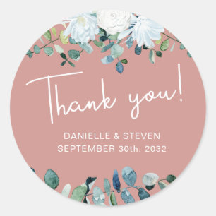 Sticker Rond Romantique vert eucalyptus noms & date mariage