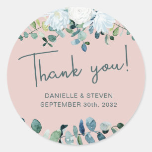 Sticker Rond Romantique vert eucalyptus noms & date mariage
