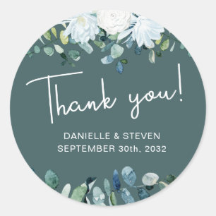 Sticker Rond Romantique vert eucalyptus noms & date mariage
