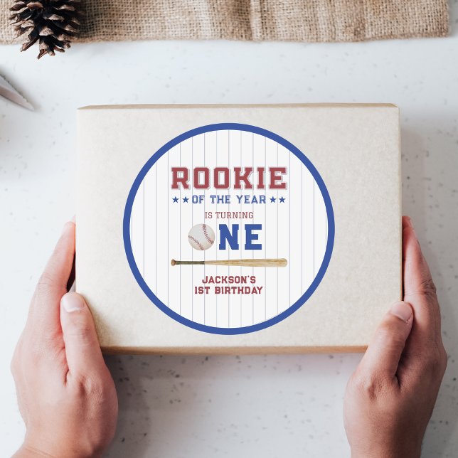 Sticker Rond Rookie de l'année 1er Anniversaire Baseball (Rookie of the year baseball 1st birthday sticker)