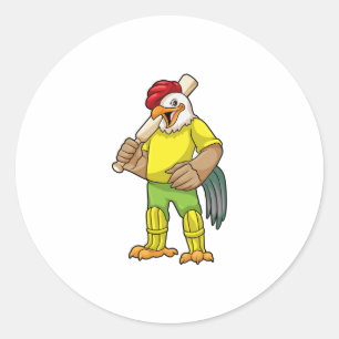 Sticker Rond Rooster as Batsman with Cricket bat