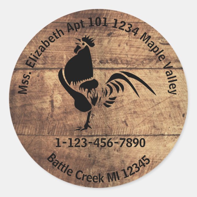 Sticker Rond Rooster Silhouette Accueil ou entreprise Coordonné (Devant)