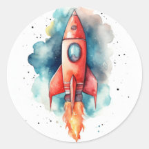 Roquette d'aquarelle volant à travers les étoiles