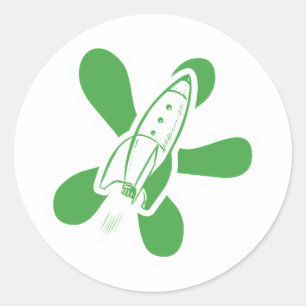 Sticker Rond Roquette rouge rétro blanc vert