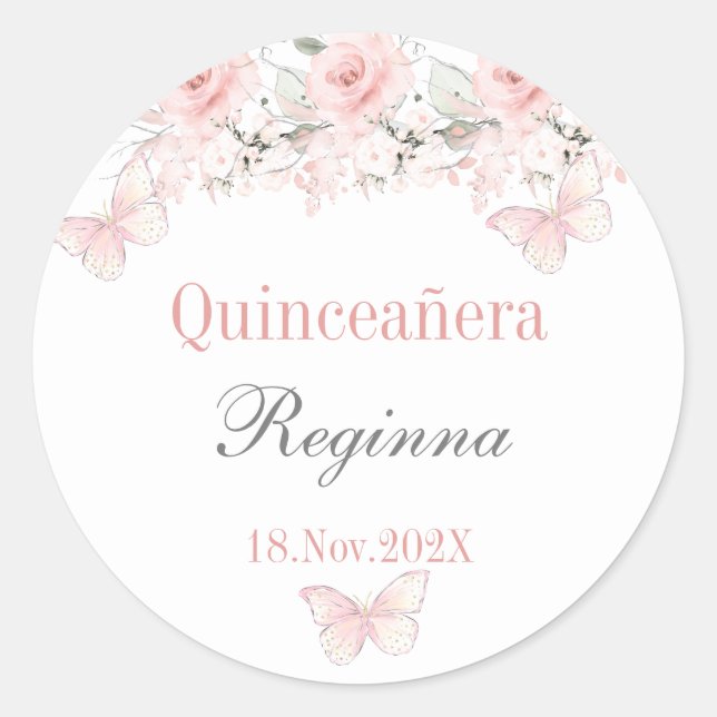 Sticker Rond Rosa florale de Quinceañera (Devant)