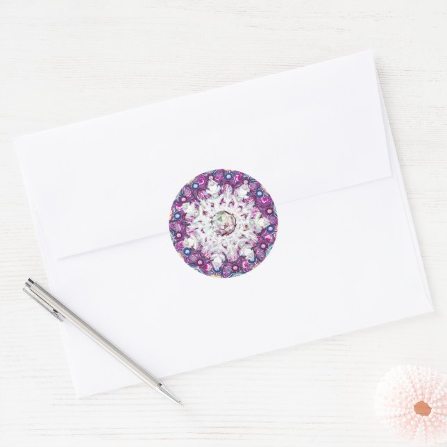 Sticker Rond Rosace rouge cardinale et flocon de neige (Enveloppe)