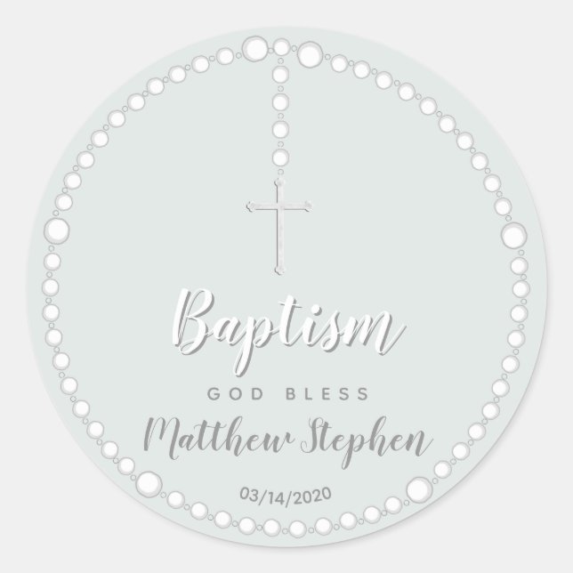 Sticker Rond Rosaire du baptême sur bleu en poudre (Devant)