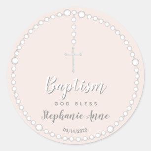 Sticker Rond Rosaire du baptême sur rose