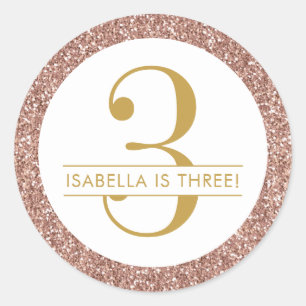 Sticker Rond Rose 3e anniversaire Custom Rose Gold Parties scin