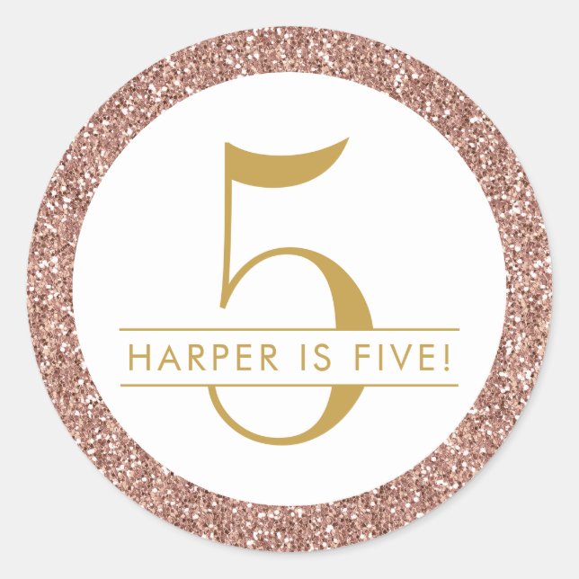 Sticker Rond Rose 5e anniversaire Rose Gold Parties scintillant (Devant)