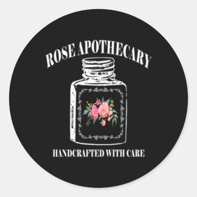 Sticker Rond Rose-Apothécaire Fait À La Main Avec Soin (Devant)