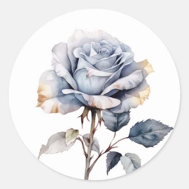 Sticker Rond Rose aquarelle bleu poussiéreux (Devant)