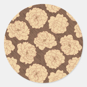 Sticker Rond Rose baroque sur marron noyer - motif sans soudure