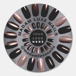 Sticker Rond Rose Black Nails Stylist Boutique Grey Custom Logo