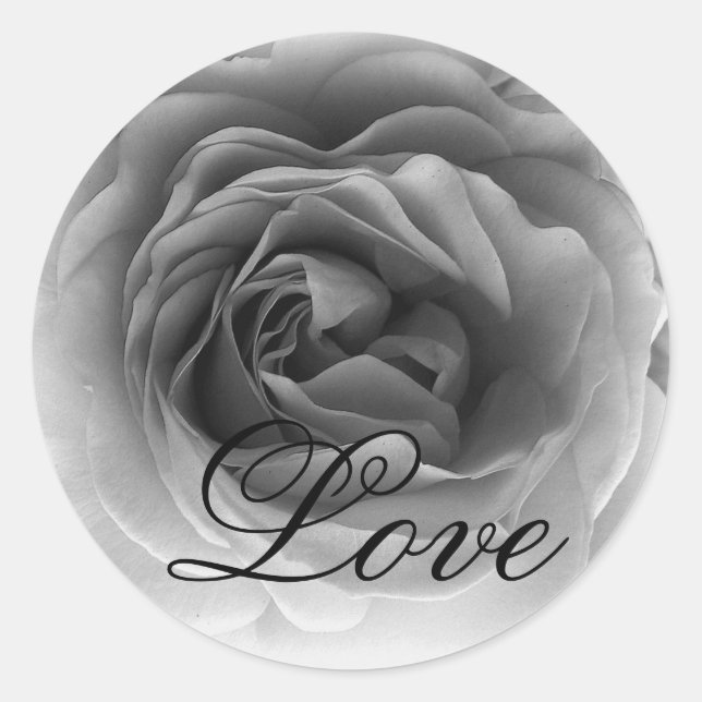 Sticker Rond Rose Black & White LOVE - Mariage Enveloppe Seal (Devant)