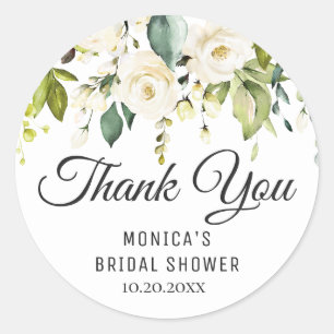 Sticker Rond Rose blanche Floral Fête des mariées Merci