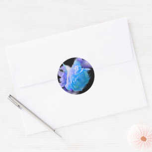 Sticker Rond Rose Bleu, aquarelle romantique à fleurs Classic R