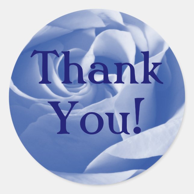 Sticker Rond Rose bleu, Merci ! (Devant)