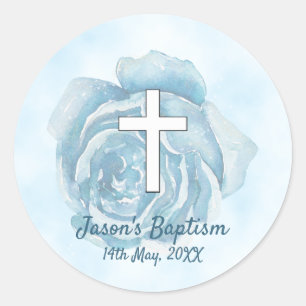 Sticker Rond Rose bleu scintillant garçon Baptême
