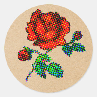 Sticker Rond Rose Bloom Halftone on Brown Paper Fine Art